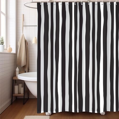 Black and White Shower Curtain, Striped Boho Minimalist Modern Waterproof Fabric Machine Washable for Bathroom Bathtub with Hooks 72x72 - color: Black and White, size: 72"W x 72"L (Pack of 1)