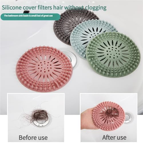 Hair Catcher Drain Cover Set for Shower Sink Floor Use Silicone Hair Stopper in Multiple Shapes Colors for Home Cleaning(Multicolor,Round) - color: Multicolor,round, size: F