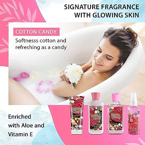 Bath and Body Gift Set Cotton Candy, 3 Fl Oz, 4-Piece Spa Collection with Body Lotion, Shower Gel, Body Cream, Travel Size Spa Set, Body Care kit for Birthday Mother's Day Chirstmas Gifts