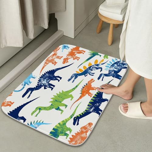Funny Dinosaur Bath Rugs Non Slip Cartoon Kids Theme Shower Mat Bathroom Decor Door Rug for Bedroom Living Room Bathroom (16x24 inches) - color: Multi Color 13, size: 2' x 1'4" (Rectangular)