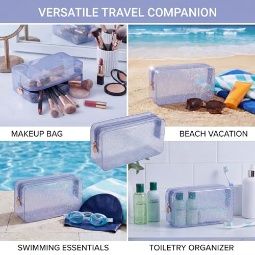 RSRSLEII Stardust Twinkle Jelly Travel Makeup & Toiletry Bag, Waterproof PVC Cosmetic Bag/Case for Women，Zipper SPF Beach Bag for Sunscreen Skincare and Daily Essentials (06Silver-Large) - color: 06Silver-Large