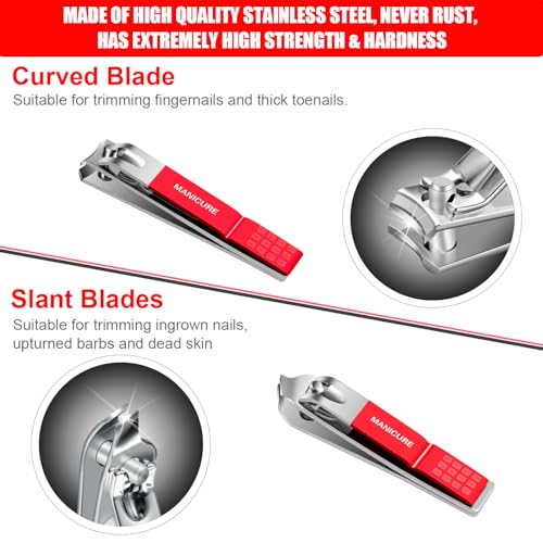 Manicure Set Professional Nail Clippers Pedicure Kit, 16 pcs Stainless Steel Nail Care Tools Grooming Kit with Luxurious Travel Leather Case for Thick Nails Men Women Gift (Red) - color: Red