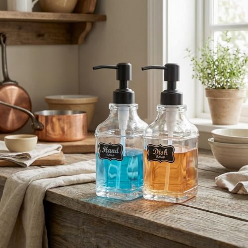 JASAI 2Pack Glass Soap Dispenser with Black Rust Proof Pump, Refillable Dish Soap Dispenser with for Kitchen and Bathroom. - color: 2 Pack Matteblack