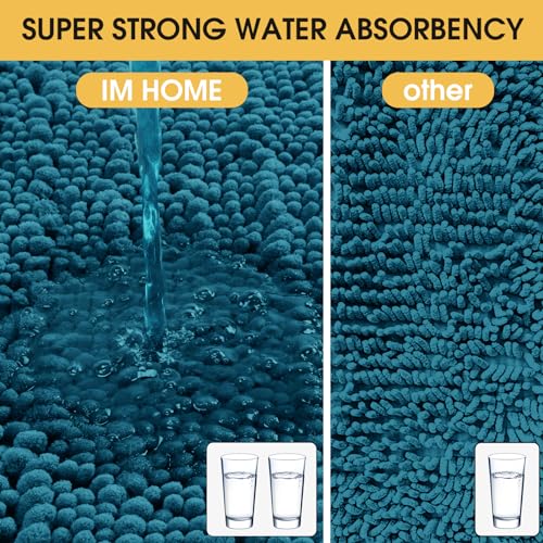ACCUMTEK Upgrade Extra Large Teal Blue Bathroom Rug Set 3 Pieces Ultra Soft, Thick Absorbent Bath Mats, Non Slip Chenille Toilet Mat for Bathroom, Bedroom, Kitchen - color: Teal Blue, size: 48"x20"+24"x17"+U Shape24"x20"