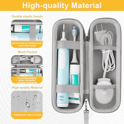 Toothbrush Travel Case for Oral B/Oral-B Pro 1000 1500 5000 7000 7500 9600/ Philips Sonicare 4100 5100 6100 5300 Electric Toothbrush, Portable Hard Protective Storage Bag (Yellow Case and 2 Caps) - color: Yellow Case and 2 Caps