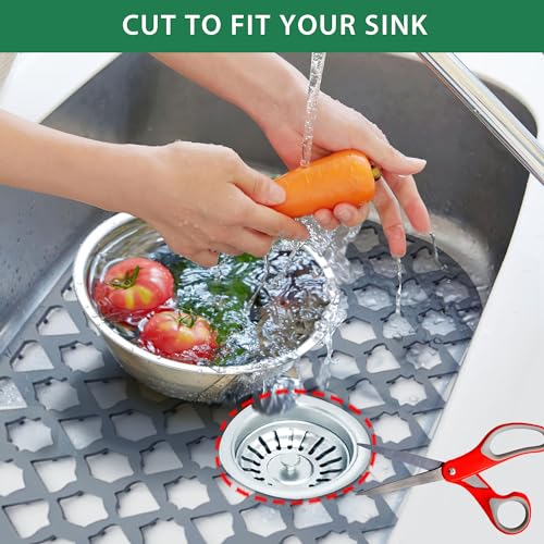 Sink Protectors for Kitchen Sink 13x11 &16x12 & 18x16 & 19x14 & 21x16 & 22x13 & 24x13 & 25x16 & 26x14 & 28x14 & 30x16, Silicone Sink Mat Grid (16.8"x12.6") - color: Gray