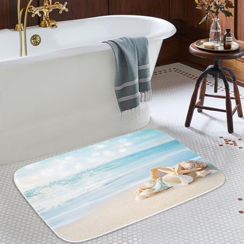 Beach Modern Coastal Ocean Bath Rugs Non Slip Shower Mat for Bathroom Decor Sets Door Rug with Rubber Backing Absorbent Kitchen Floor Carpet 20 x 31 inches Blue Blue and White - color: Multi Color 17, size: 2'7" x 1'8" (Rectangular)