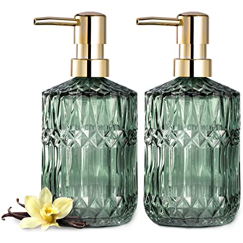 EMPO Clear Glass Soap Dispenser with ABS Plastic Pump, Crystal Lotion Dispensers for Kitchen Sink, Bathroom (2Pack Green) - color: 2pack Green
