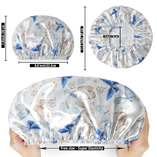 Shower Cap for Women,4 PCS Elastic and Reusable Bath Caps, Double Layers Shower Caps Reusable Waterproof, Bathing Shower Caps, Environmental Bath Hair Protection Cap - Butterfly D - color: Butterfly D