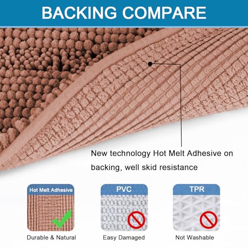 H.VERSAILTEX Bathroom Rugs Bath Rug Set 2 Piece Bathroom Contour Rug Toilet Mat Non Slip Contour Bath Rug Ultra Thick Water Absorbent Striped Bath Mats Washable(47" x 17" Plus 20" x 20" U, Muted Clay) - color: Muted Clay, size: 47" x 17" Plus 20" x 20" U