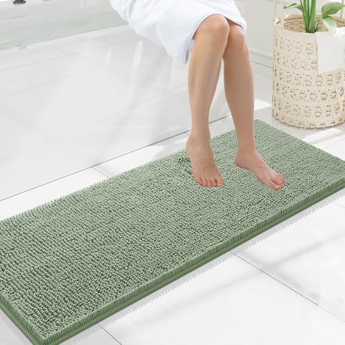 Smiry Luxury Chenille Bathroom Rugs 47x17, Extra Soft and Absorbent Shaggy Bath Mat, Machine Washable, Non-Slip Plush Carpet Runner for Tub, Shower, and Floor, Home Decor Accessories, Sage Green - color: Sage Green, size: 47'' X 17''