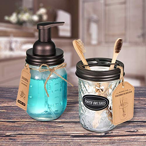 Amolliar Mason Jar Foaming Soap Dispenser, Rustproof Stainless Steel Lid, BPA Free Foam Pump, with Chalkboard Labels, Rustic Farmhouse Decor, Hand Soap Dispenser Bathroom Accessories, Bronze (1 Pack) - color: Bronze, size: 1 Pack