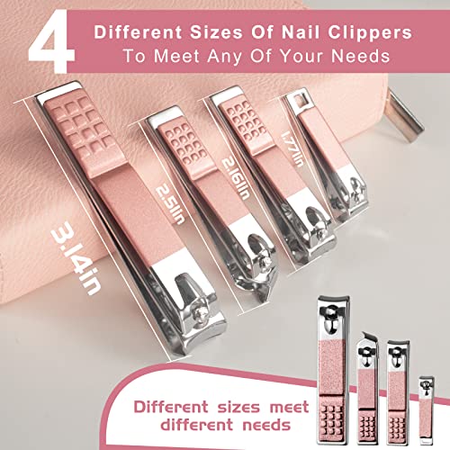 Manicure Set 30 in 1 Nail Clipper set, REDFLOW nail clippers, fingernail & toenail clippers, Manicure Tools, pedicure tools, Suitable for Travel Manicure Kit, Nail Set Kit With Everything Profe - color: Pink