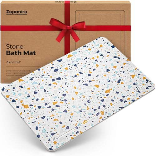 Stone Drying Mat for Bathroom - Diatomite Bath Mat - Super Absorbent - Non-Slip - Orange/Blue - 1'3" x 1'11" (Rectangular) - color: Orange / Blue