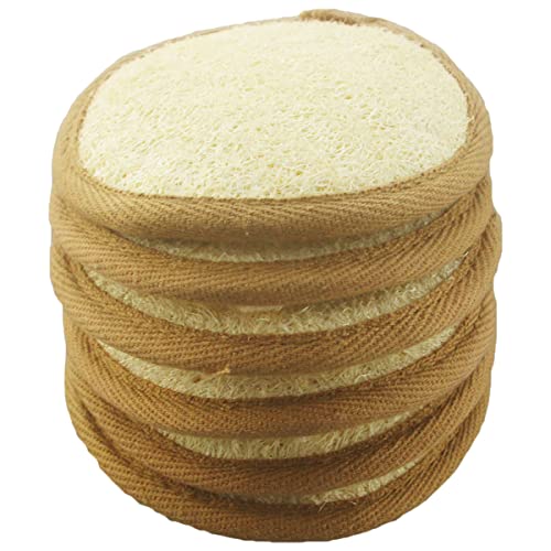 6 pcs/Set 4"×4" Natural Exfoliating Face Pad Loofah Sponge Facial Brush - Shower Scrubber - Body Bath Spa for Men & Women, Renewable Resource (Front 100% Loofah + Back 100% Pile Fabrics) Pack of 6