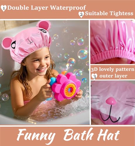 Shower Cap,2PCS Elastic and Reusable,Funny Cute Waterproof Shower Bath Caps | Elastic , Reusable, Waterproof,Soft ,Fun Cute Animal Cartoon Double Layers for Girls boys