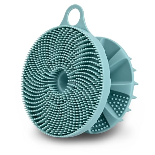 INNERNEED 2in1 Silicone Body Scrubber & Scalp Massager Shampoo Brush, Green | Food-Grade Soft Material, More Hygienic, Easily Lather, Convenient for Travel, Gym, Business,etc - color: Dark Green