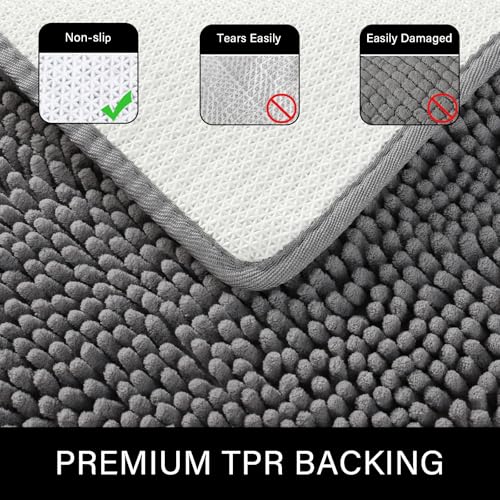 LOCHAS Bathroom Rugs Sets 2 Piece, 20 x 32 Plus 24 x 60 Inches Thick Non Slip Bath Rug Set, Absorbent Soft Chenille Bath Rug, Machine Washable Quick Dry Bath Mat for Bathroom Floor, Grey - color: Grey, size: 2' x 5' (Rectangular)