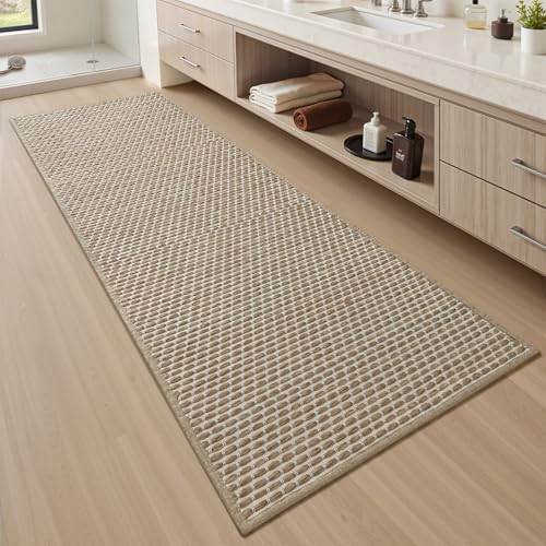 AMOAMI Unique Woven Bathroom Runner Rug, Super Absorbent Non Slip Bath Mats for Bathroom Textured Bathroom Mat Quick Dry Boho Rugs Runners for Hallyways Kitchen Bedroom Beside Tub, 2' x 4', Brown - color: Brown, size: 2' x 4'