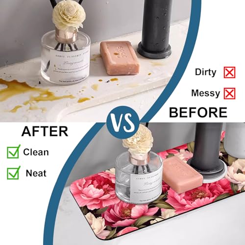 Faucet Mat for Kitchen Sink Absorbent Splash Guard Bathroom 15.5"X5.5" - size: 15.5" x 5.5"