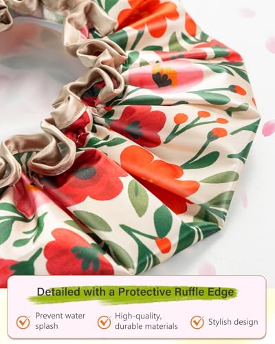 mikimini Shower Cap for Women Reusable Waterproof, Large Hair Cap with Adjustable Elastic Band and Vibrant Floral Print, XL Bath Cap for Long Hair & Short Hair, Medium, 2 Pcs - color: Spring Floral, size: Medium (Pack of 2)