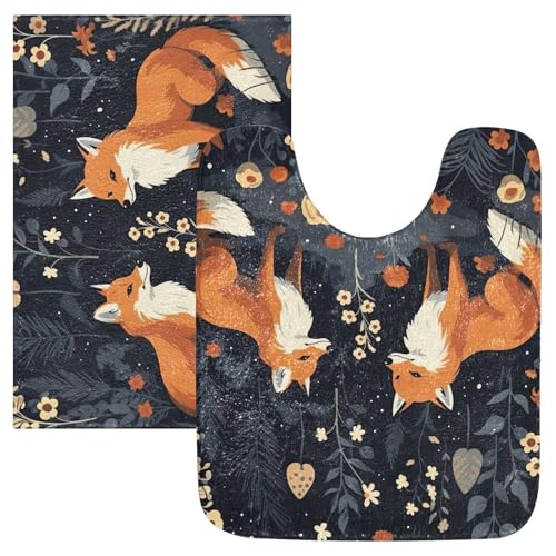 Cute Foxes Bathroom Rug - 20" x24" U-Shaped Ultra Soft Non Slip Bath Mat Absorbent Plush Shaggy Bath Rugs for Tub, Shower, Bath Room, Machine Wash - size: 1'8" x 2' (U-Shape)