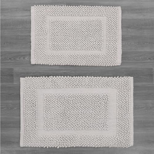 Jean Pierre New York 100% Chenille Cotton Skid Resistant Plush Bath Mat - 17"x24"/20"x32" Bathroom Rug Set - Soft Gray - color: Soft Gray, size: 17" x 24" / 20" x 32" (Rectangular)