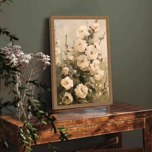 Vintage Floral Wall Art Decor Rustic Cottagecore Floral Canvas Art Prints Framed Farmhouse Country Botanical Flower Pictures Wall Decorations for Home Bedroom Living Room 16x24In Ready to Hang - color: Oil painting rose, size: 16x24 inches