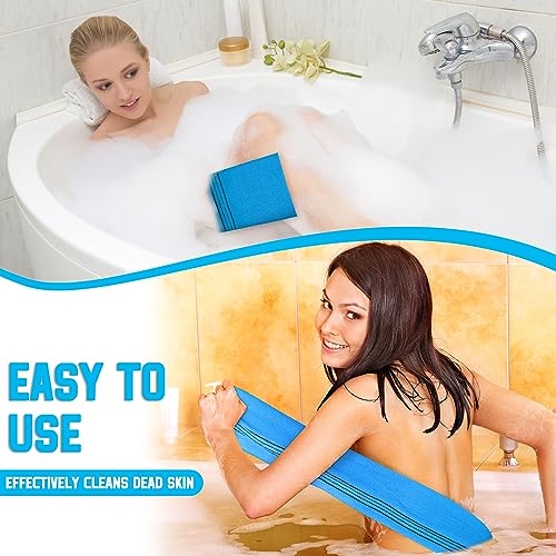 Hosuly Long Exfoliating Back Washcloth Bath Towel and Korean Exfoliating Mitt Italy Towel Korean Wash Cloth Korean Body Scrubber for Women Men Shower Dead Skin Removing Dry Skin (Blue) - style: Blue