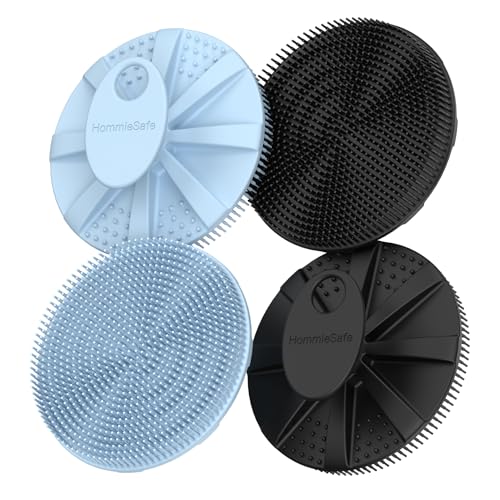 Soft Silicone Shower Brush Body Wash Bath Exfoliating Skin Massage Scrubber | 4 Pack Dry Skin Brushing Glove Loofah, Fit for Sensitive and All Kinds of Skin(2 Pack Sky Blue+2 Pack Black) - color: Black(2p)+sky Blue(2p)