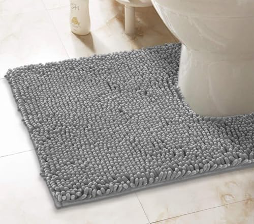 LuxUrux Light Grey Bath Mat - U-Shaped Contoured Rug for Around Toilet, Super Absorbent Shaggy Bath Rug. Easy Machine Wash & Dry (20 x 23, Light Grey) - color: Light Grey, size: 23'' x 20'' U