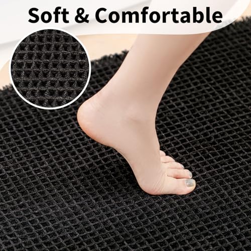 Black Bathroom Rug - Waffle Bath Mat Non Slip Washable, Super Absorbent & Quick Dry, Small Boho Bath Mat Farmhouse Bathroom Decor, 18'' x 30'', Black - color: Black, size: 18'' X 30''