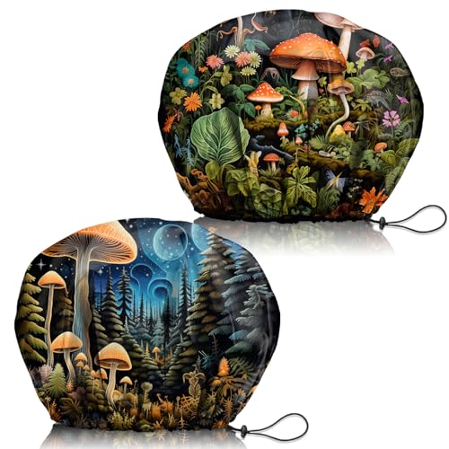 2 PCS Shower Cap Adjustable Reusable Double Waterproof Layer Elastic Hair Bath Cap Cute Aesthetic for Women Girls-Two Mushrooms - color: I25-Two Mushrooms