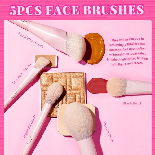 Jessup Pink Makeup Brushes Set 14Pcs Make up Brushes Premium Vegan Foundation Concealer Blush Eyeshadow Eyeliner Powder Highlighter Blending Face Brush Set with Gift Box, T495-G - color: J-Pink Gift, size: Full Brush Set