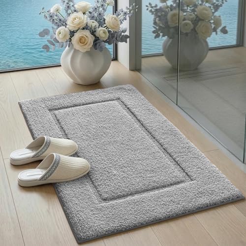 DEXI Bathroom Rugs 32x20, Washable Non Slip Bath Mat for Shower Floor, Absorbent Quick Dry Bathmat with Rubber Backing, Ultra Soft Plush Carpet for Tub, Light Grey - color: Light Grey, size: 32" X 20" (Rectangular)