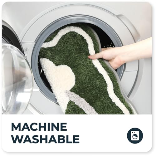 Toilet Bath Rug, U-Shaped Non-Slip Toilet Rug, Flower Rug for Bathroom Floor Soft Plush Microfiber Mat Super Absorbent Washable Bath Shower Mat, 20 x 22 Inches, Green - color: Green