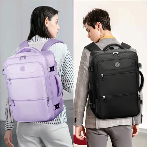 SHRRADOO Travel Backpack for Women & Men,Airline Approved Carry On Luggage,TSA Overnight Bags,40L Personal Item Travel Bag fits 17" Laptop,Carry on Bag with Storage Bag Cosmetic Bag Set 3pcs (Black) - color: Black