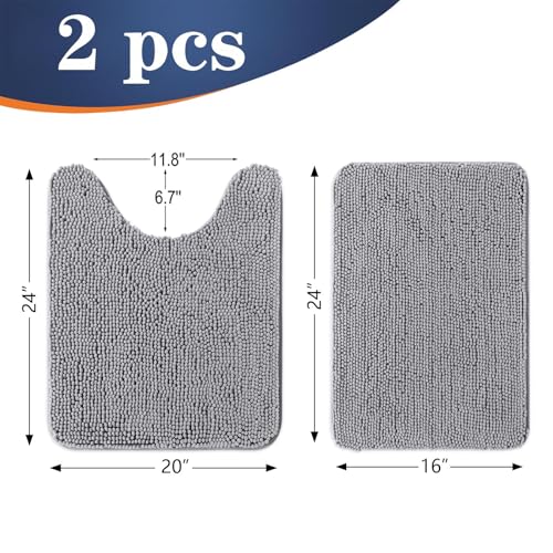 OLANLY Bathroom Rugs Sets 2 Piece, Soft Absorbent Chenille Bath Mats and U-Shaped Contour Toilet Mat Area Rug Set, Machine Washable Bath Carpet, Home Decor Accessories(24"x16"+24"x20", Grey) - color: Grey, size: 24" X 16" + U24" X 20"