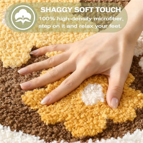 PTAEXCEL Floral U-Shaped Toilet Rug, Non-Slip Bath Mat Soft Plush Contour Bathroom Rug, Absorbent Microfiber Machine Washable for Toilet Base, 22 x 20 Inches Brown - color: Brown 22x20"