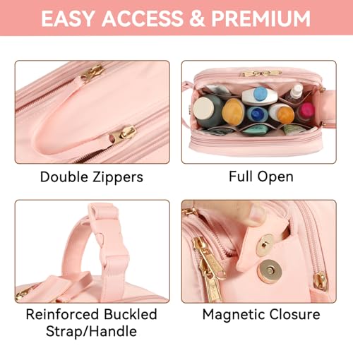 Voova Travel Toiletry Bag for Women, Hanging Dopp Kit Water Resistant Shaving Bag for Toiletries Accessories, Small Makeup Organizer Case for Traveling Essentials, Bathroom, Cosmetics, Pink - color: Pink