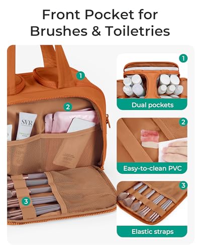 BAGSMART Travel Toiletry Bag, Puffy Toiletry Bag for Women, Wide-open toiletry bags for traveling, Large Travel Cosmetic Makeup Bag Organizer for Accessories,Toiletrie (Sandstore Brown) - color: f-Sandstore Brown
