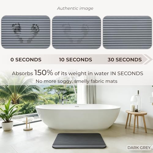 Stone Bath Mat Diatomaceous Earth Shower Mat Non-Slip Ultra Absorbent Durable Stone Mats for Bathroom/Kitchen Fast-Drying Modern Design Easy to Clean (24''*16'' Dark Grey) - color: Dark Grey