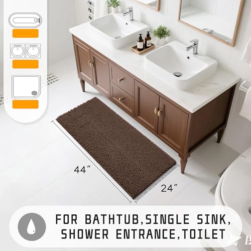 Yimobra Long Bathroom Rugs 44"x24", Extra Soft Non Slip Bath Mat for Tub, Super Absorbent Quick Dry Shaggy Rug Floor Carpet, Machine Washable,Brown - color: Brown, size: 44" X 24"