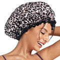 Aquior Shower Cap, Reusable Waterproof Leopard Print Hair Cap,Dual Layer Large Ruffle Edge for Long Hair, Ideal for Shower, Skincare, Cooking, Spa and Travel Use