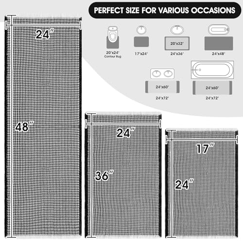 Upgraded Waffle Bath Mat Set 3 Piece Black & White, Super Absorbent Non-Slip Quick Dry Bathroom Rugs with Tassels, Machine Washable Ultra Soft Boho Bath Rugs for Floor,Toilet Mats Boho Farmhouse Decor - color: Black & White, size: 48"x24"+36"x24"+24"x17"