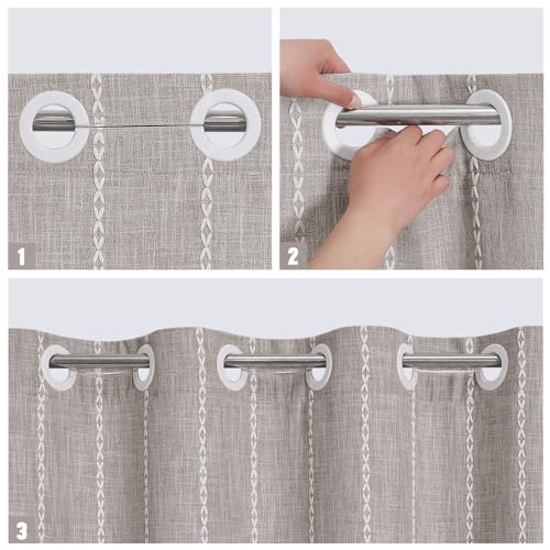MitoVilla No Hooks Required Boho Farmhouse Shower Curtain with Snap-in Liner, Cotton Linen Fabric Shower Curtains with Tassels for Rustic Neutral Bathroom Decor, Grey Taupe, 72 x 74 - color: Grey