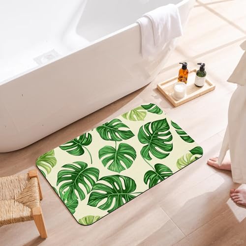 Tropical Palm Leaves Bathroom Rugs, Non Slip Quick Dry Summer Green Leaf Bath Mats for Bathroom, Super Absorbent Diatomaceous Bathmat for Home Kitchen Thin Floor Doormat 17 X 29.5 Inch - color: Tropical Palm Leaves