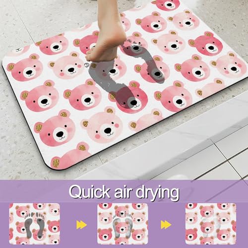 Bear Pink Bathroom Rug, Rapid Dry Absorbent with Non-Slip Rubber Base Bath Mats for Bathroom 17"x30" - color: Bear Pink