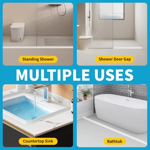 39" Collapsible Shower Threshold Water Dam Shower Water Stopper Barrier Keeps Water Inside Threshold Dry and Wet Separation Suitable for Bathroom Kitchen Sink Bathtub and More - color: White, size: 39 Inch
