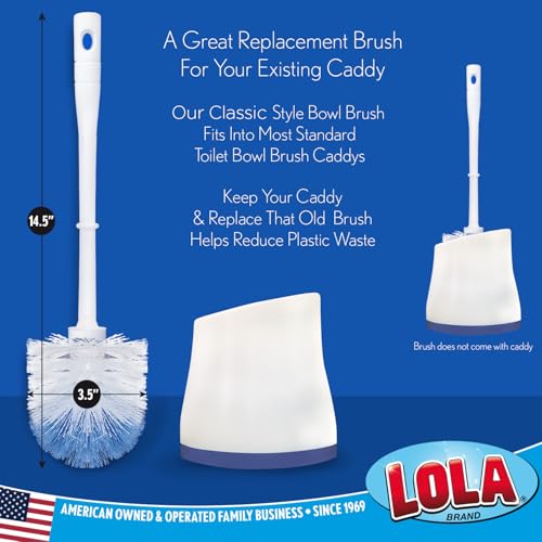 LOLA Classic Toilet Brush, 2 Pack, Durable Fiber Stiff Bristles, Compact Size, Non-Scratch, Long-Lasting - size: 2 Pack, style: Classic Toilet Brush